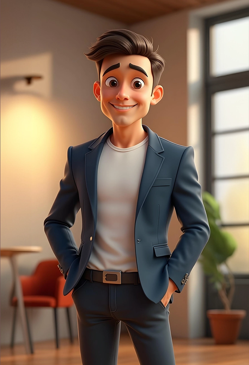 Homme professionnel souriant représentant une agence marketing digital offrant des services de coaching professionnel.